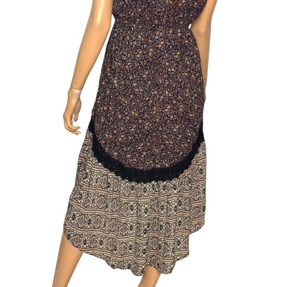 Boho Hi Low Halter Dress XS Brown Floral Dark Prairie Earthy Whimsigoth Hippie - Picture 11 of 16